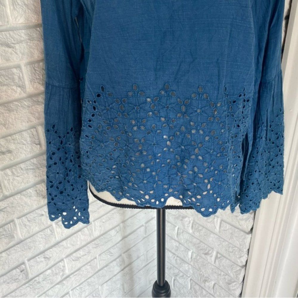 Blue Patterned Bell-Sleeve Top - Picture 7 of 8